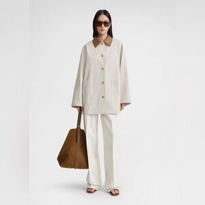 Toteme Beige and Brown Leather Collar Country Coat